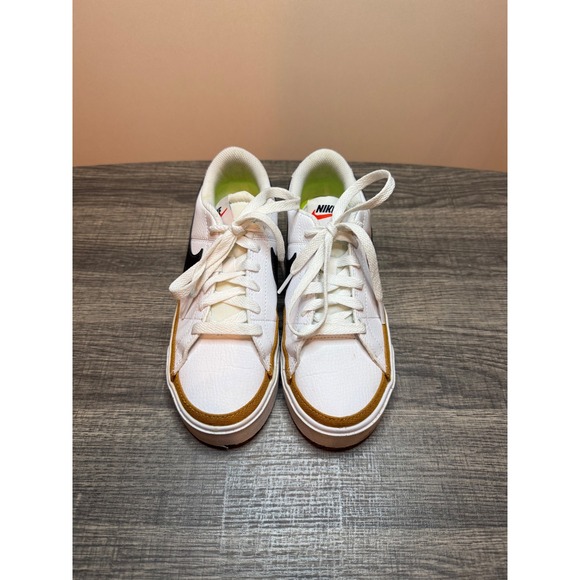 Nike Shoes - Nike Court Legacy White Black Gold Canvas Trim Low Top Sneakers Women